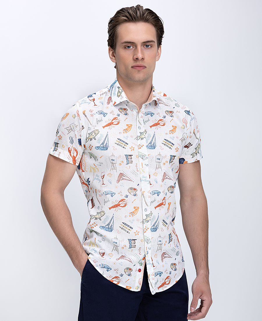 A Fish Named Fred Ανδρικό Πουκάμισο Regular Fit Με Λινή Υφή Και Κλασικό Γιακά