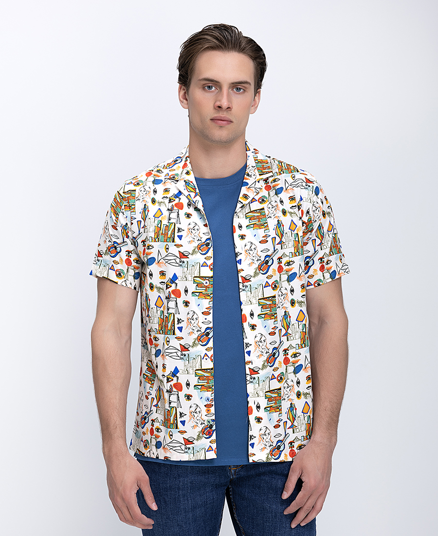 A Fish Named Fred Ανδρικό Πουκάμισο Regular Fit Με All Over Print Και Κοντό Μανίκι