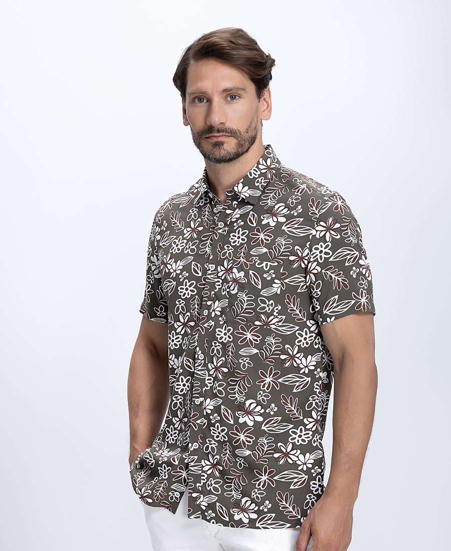 HD x Vardas Ανδρικό Πουκάμισο Κοντομάνικο Με Floral Σχέδιο