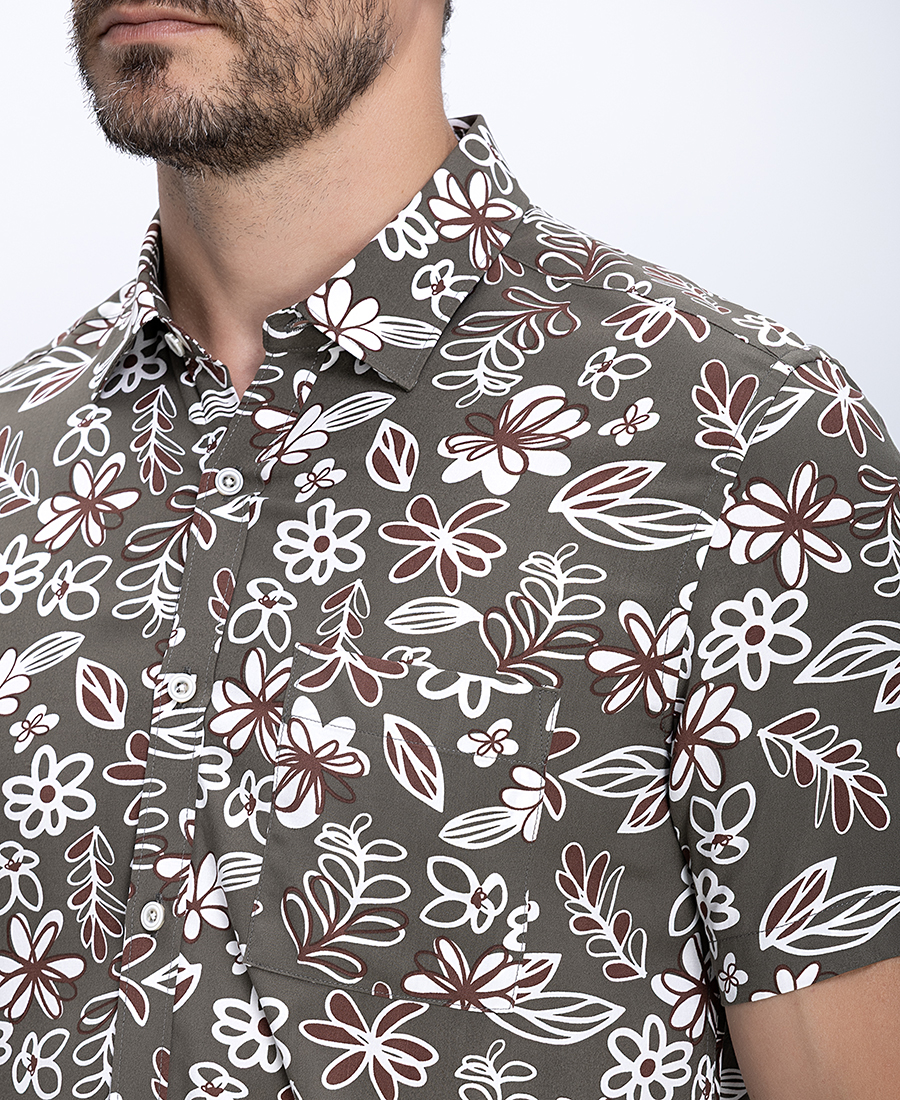 HD x Vardas Ανδρικό Πουκάμισο Κοντομάνικο Με Floral Σχέδιο φωτογραφία