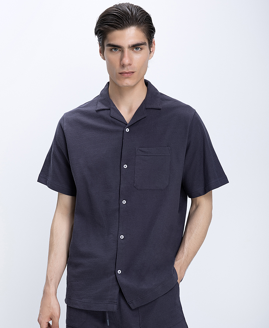 Ανδρικό Κοντομάνικο Πουκάμισο Με Cuban Γιακά Και Patch Τσέπη