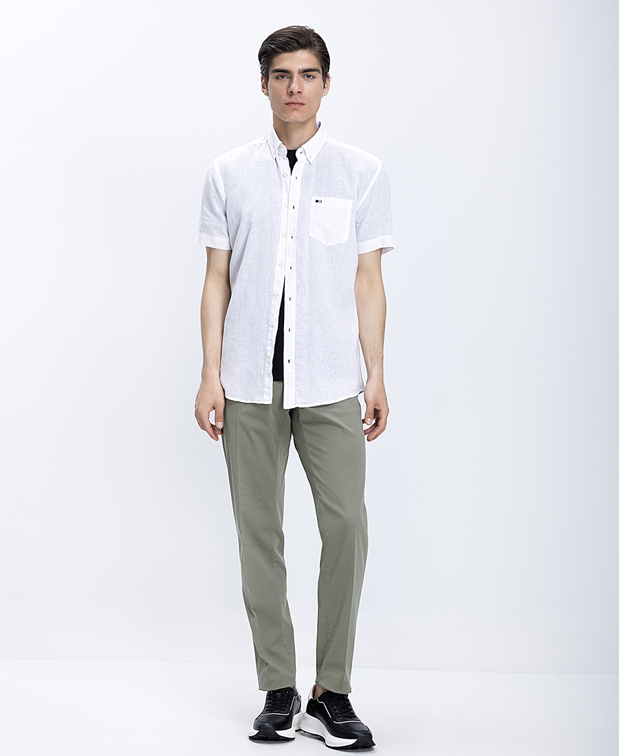 Ανδρικό Κοντομάνικο Πουκάμισο Linen Blend Με Button Down Γιακά Modern Fit φωτογραφία
