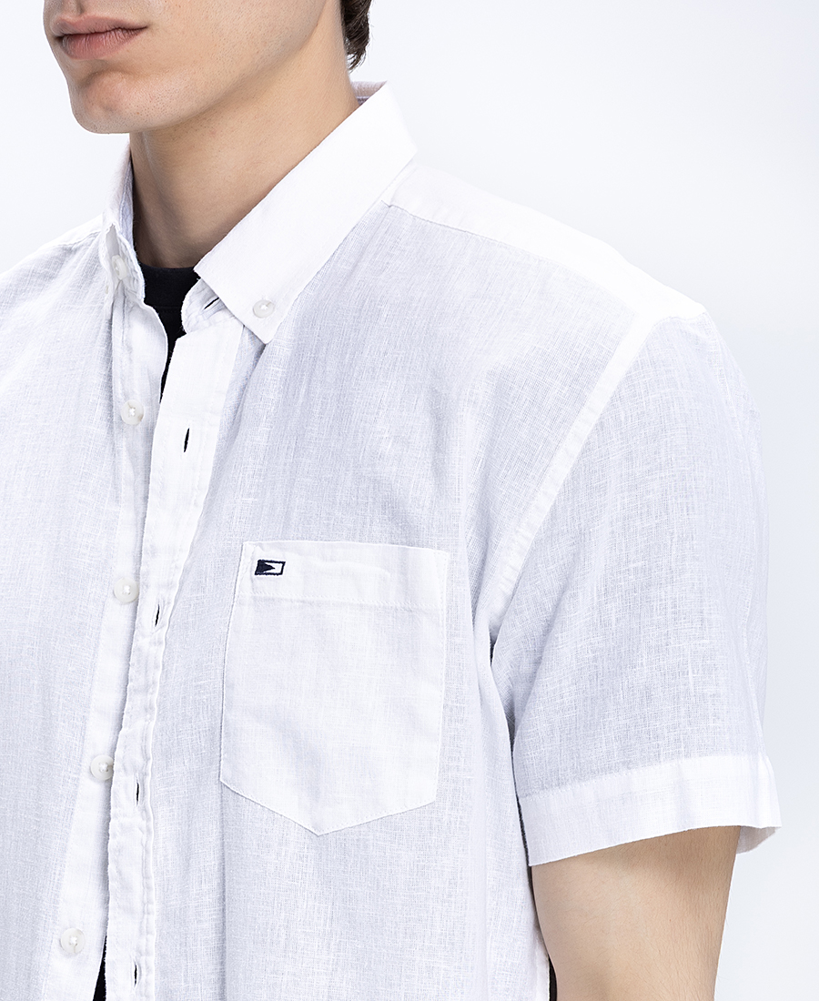 Ανδρικό Κοντομάνικο Πουκάμισο Linen Blend Με Button Down Γιακά Modern Fit φωτογραφία