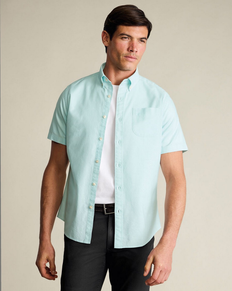 Charles Tyrwhitt Ανδρικό Κοντομάνικο Oxford Πουκάμισο Slim Fit Με Button Down Γιακά