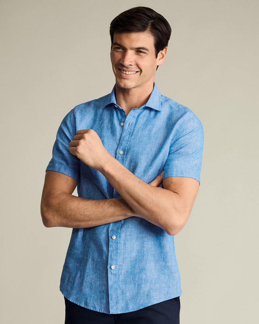 Charles Tyrwhitt Ανδρικό Κοντομάνικο Λινό Πουκάμισο Classic Fit