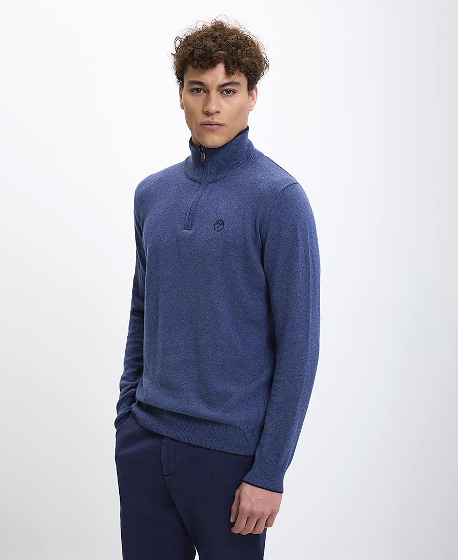 North Sails North Sails Ανδρικό Πουλόβερ Ζιβάγκο Regular Fit με Φερμουάρ Μπλέ Ραφ