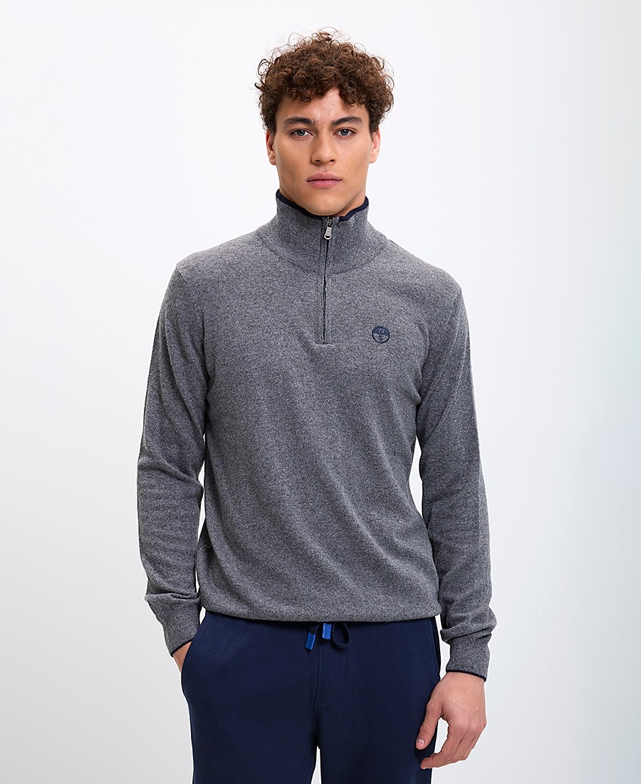North Sails Ανδρικό Πουλόβερ Ζιβάγκο με Φερμουάρ Regular Fit Γκρι