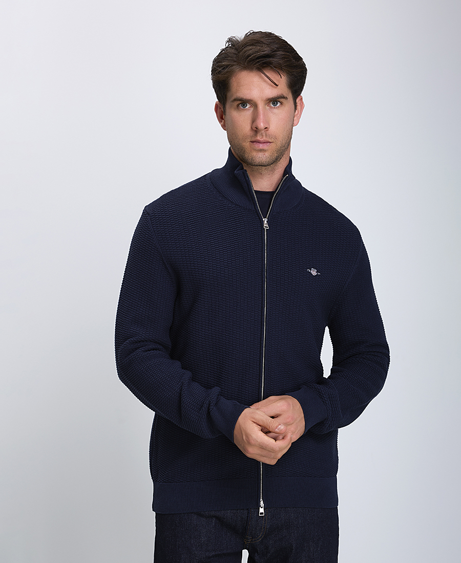 Gant Gant Ανδρική Ζακέτα Ημιζιβάγκο με Φερμουάρ Regular Fit Μπλε