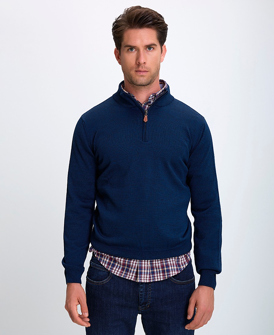 Vardas Ανδρικό Μάλλινο Πουλόβερ με Ψηλό Γιακά και Φερμουάρ