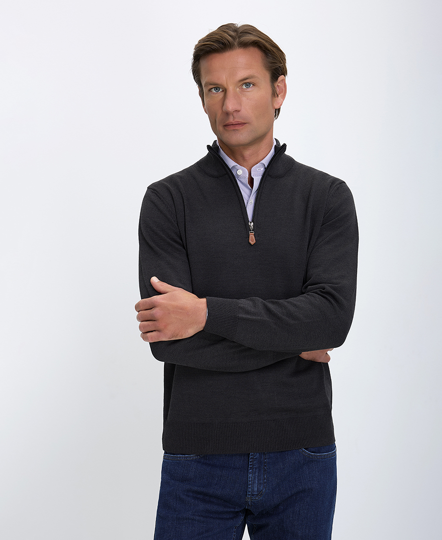 Vardas Ανδρικό Μάλλινο Πουλόβερ με Ψηλό Γιακά και Φερμουάρ