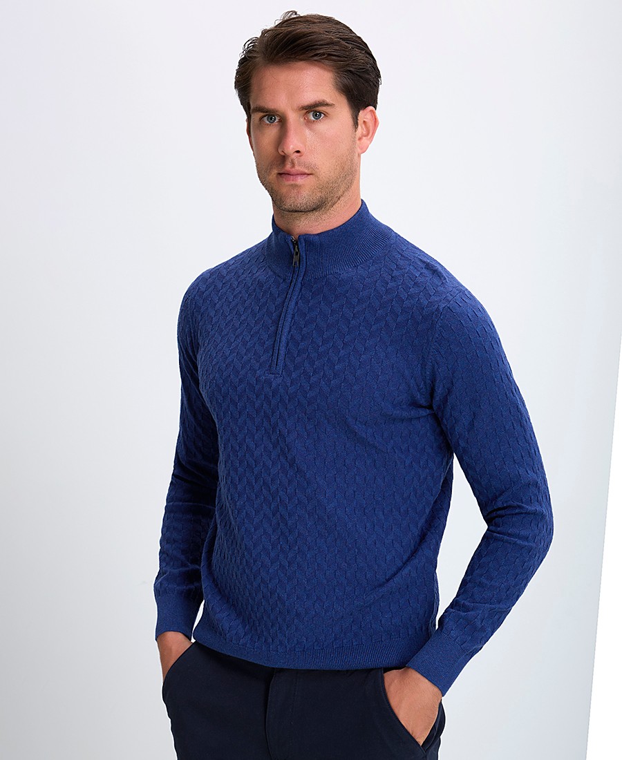 Ανδρικό Πουλόβερ Ημιζιβάγκο με Φερμουάρ και Διακριτικό Σχέδιο Ύφανσης