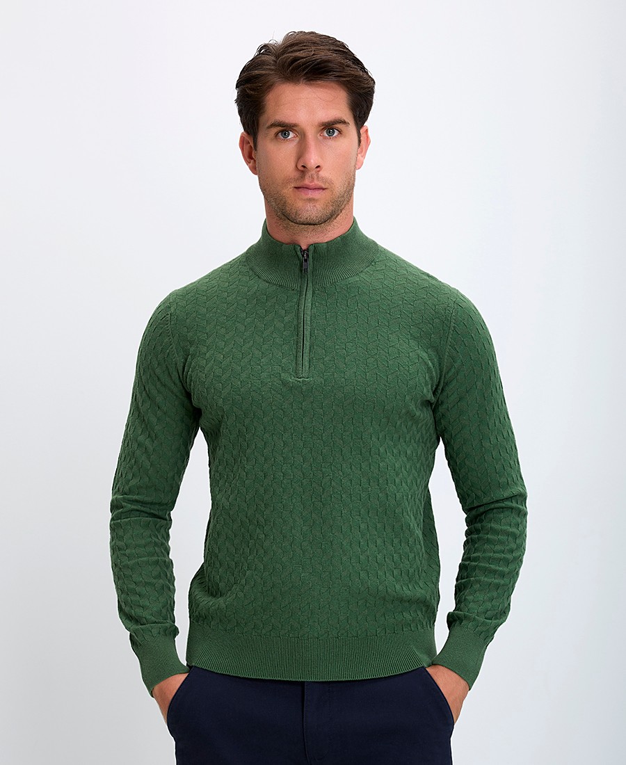 Ανδρικό Πουλόβερ Ημιζιβάγκο με Φερμουάρ και Διακριτικό Σχέδιο Ύφανσης