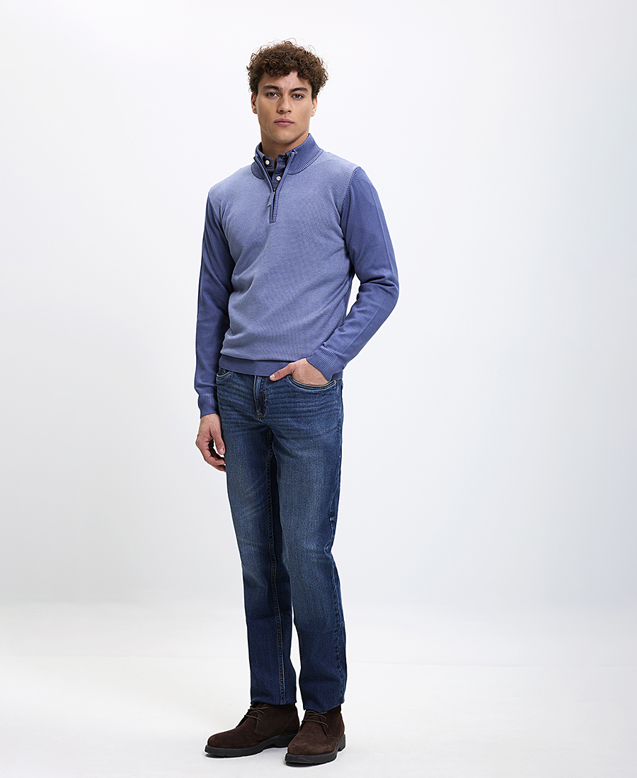 Ανδρικό Πουλόβερ Ημιζιβάγκο Διχρωμο με Φερμουάρ Regular Fit φωτογραφία