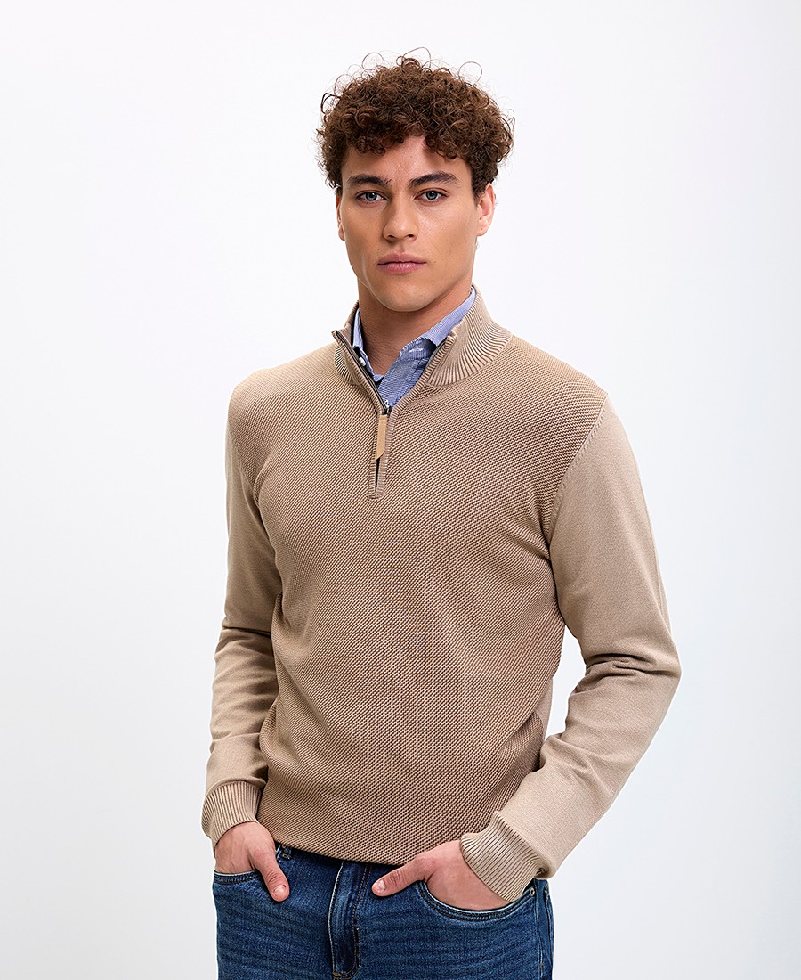 Ανδρικό Πουλόβερ Ημιζιβάγκο Διχρωμο με Φερμουάρ Regular Fit