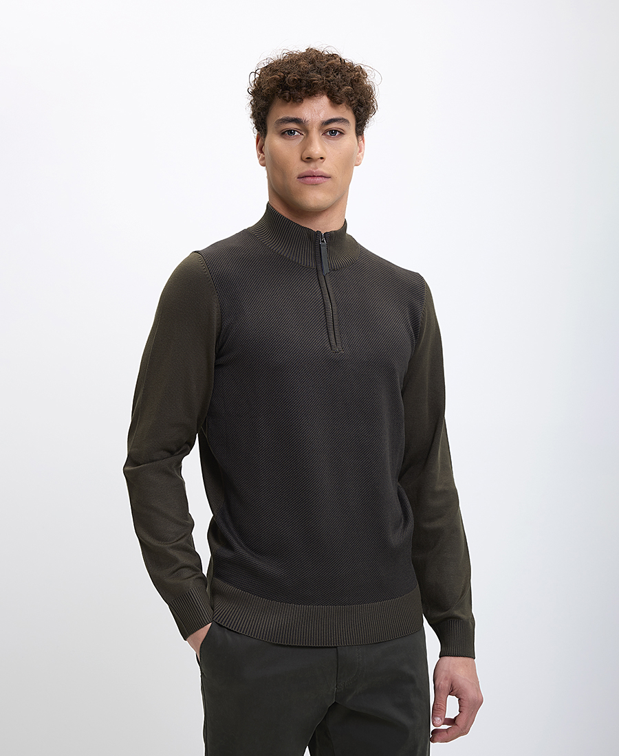 Ανδρικό Πουλόβερ Ημιζιβάγκο Διχρωμο με Φερμουάρ Regular Fit