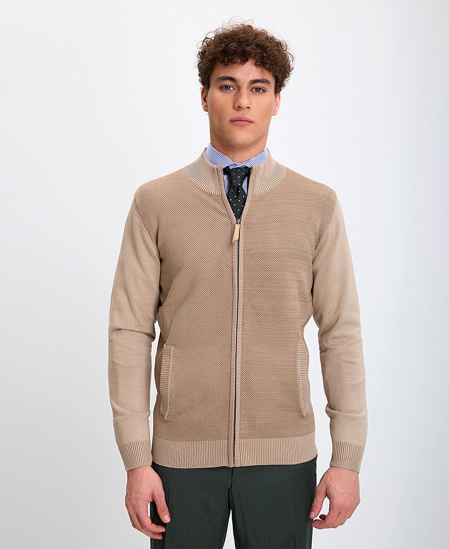 Ανδρική Ζακέτα Ημιζιβάγκο Δίχρωμη με Φερμουάρ και Τσέπες Regular Fit