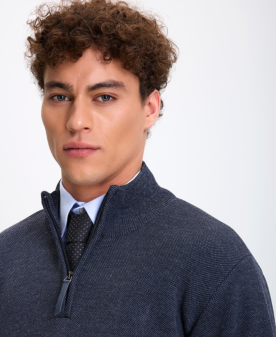 Ανδρικό Πουλόβερ Ημιζιβάγκο με Φερμουάρ Regular Fit φωτογραφία