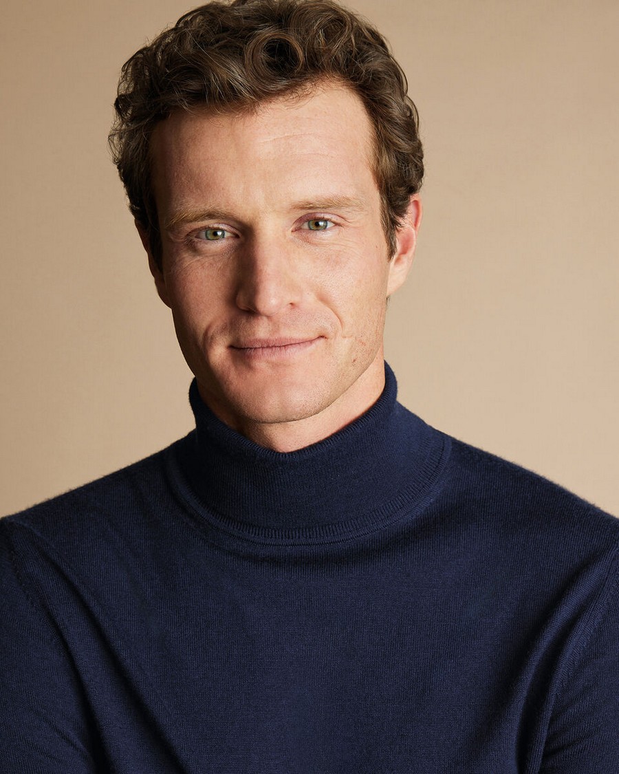 Charles Tyrwhitt Ανδρικό Πλεκτό Merino με Λαιμόκοψη Ζιβάγκο σε Μπλε φωτογραφία