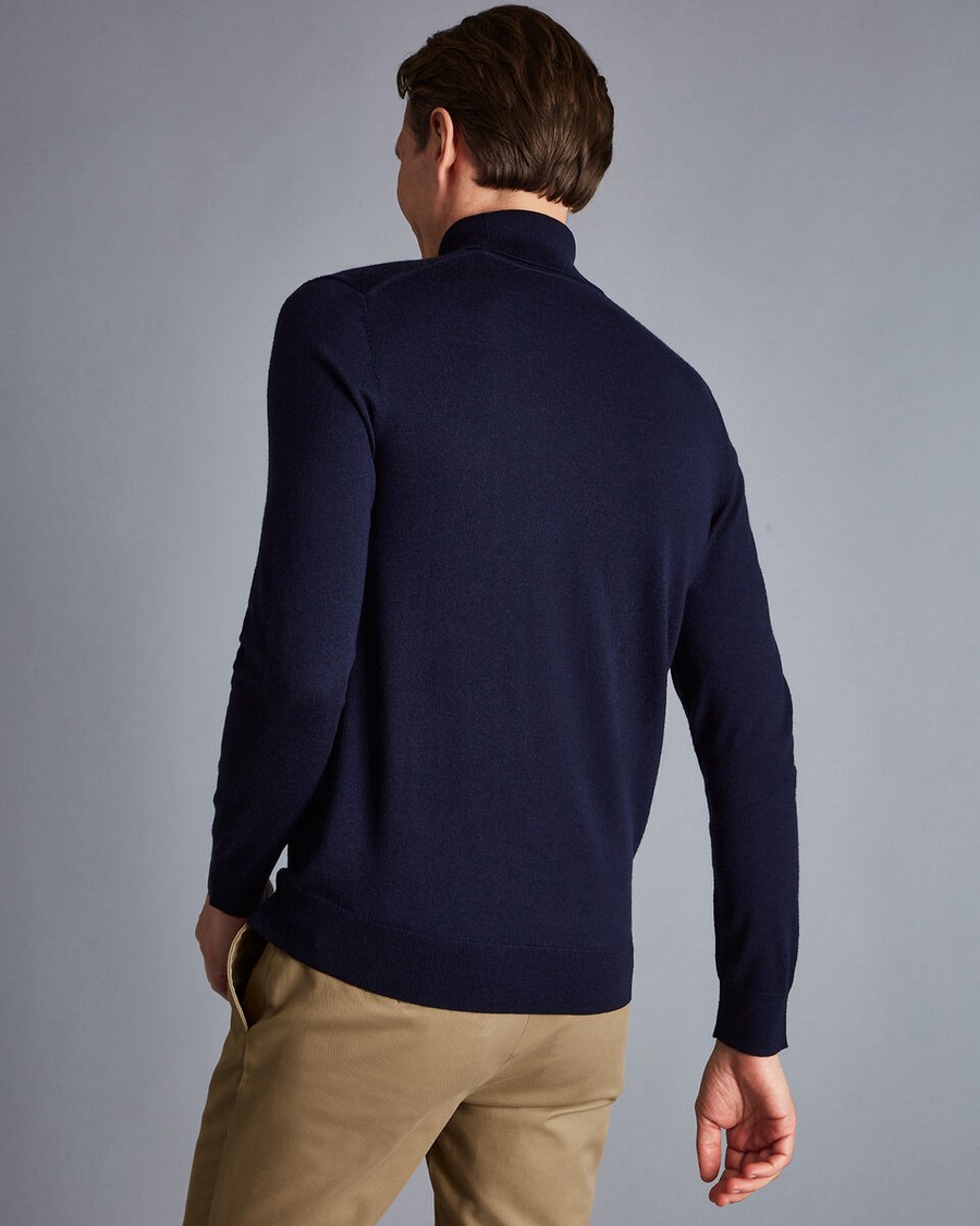Charles Tyrwhitt Ανδρικό Πλεκτό Merino με Λαιμόκοψη Ζιβάγκο σε Μπλε φωτογραφία