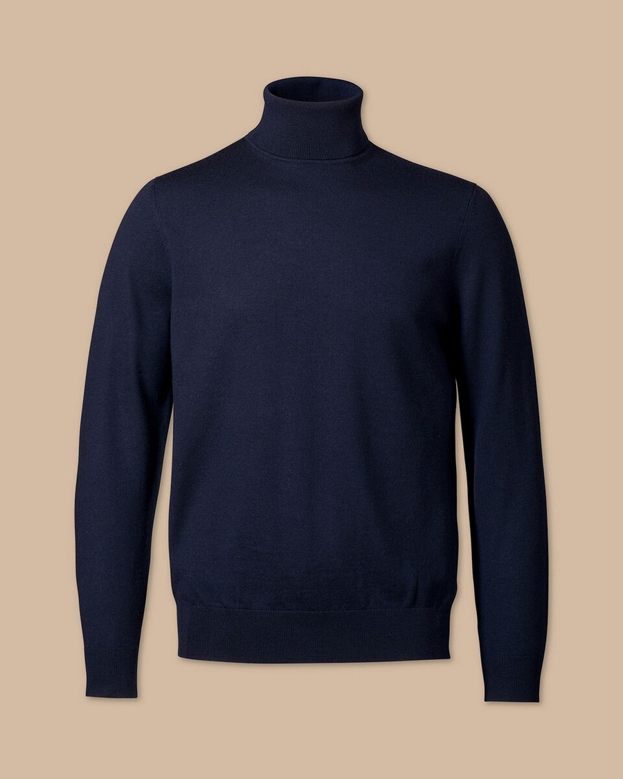 Charles Tyrwhitt Ανδρικό Πλεκτό Merino με Λαιμόκοψη Ζιβάγκο σε Μπλε φωτογραφία
