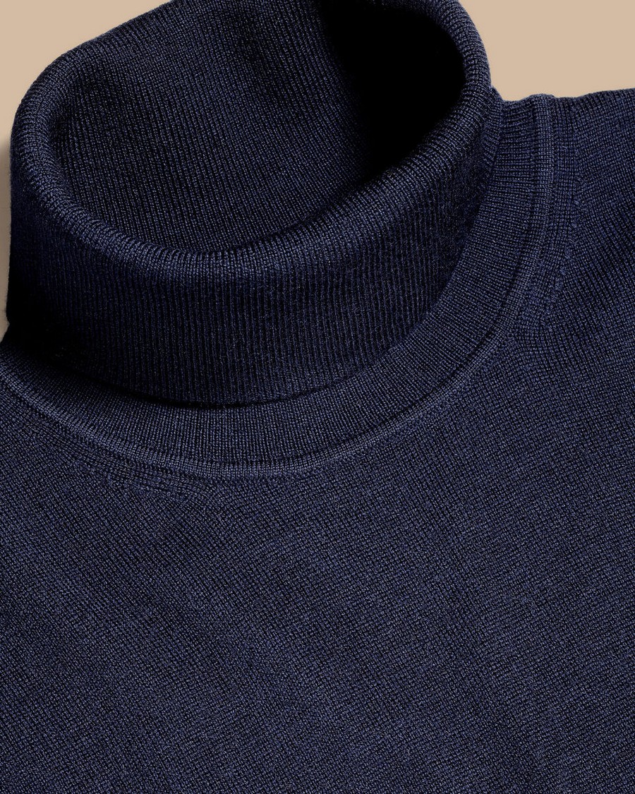 Charles Tyrwhitt Ανδρικό Πλεκτό Merino με Λαιμόκοψη Ζιβάγκο σε Μπλε φωτογραφία