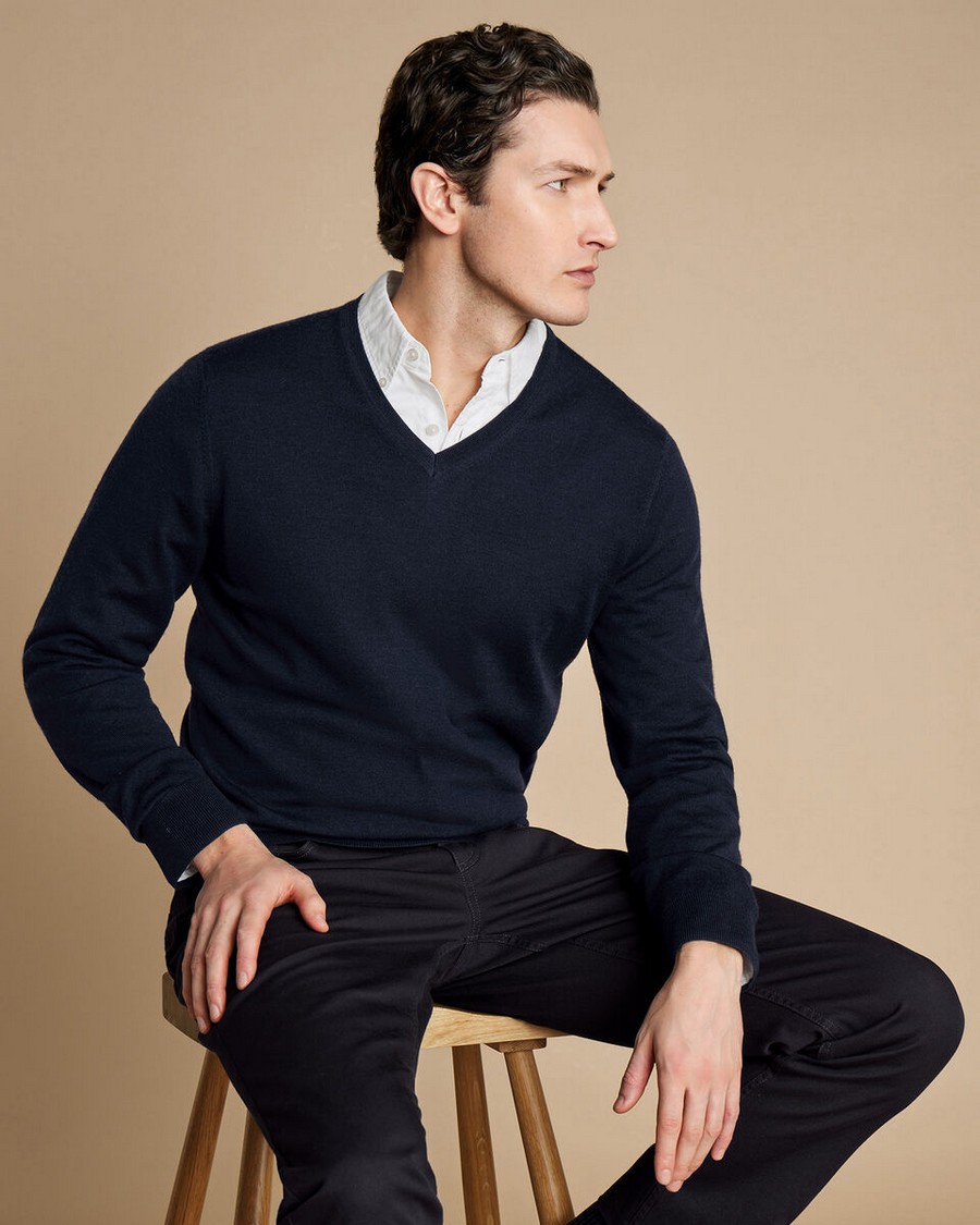 Charles Tyrwhitt Charles Tyrwhitt Ανδρικό Πουλόβερ V-Neck Merino Modern Fit