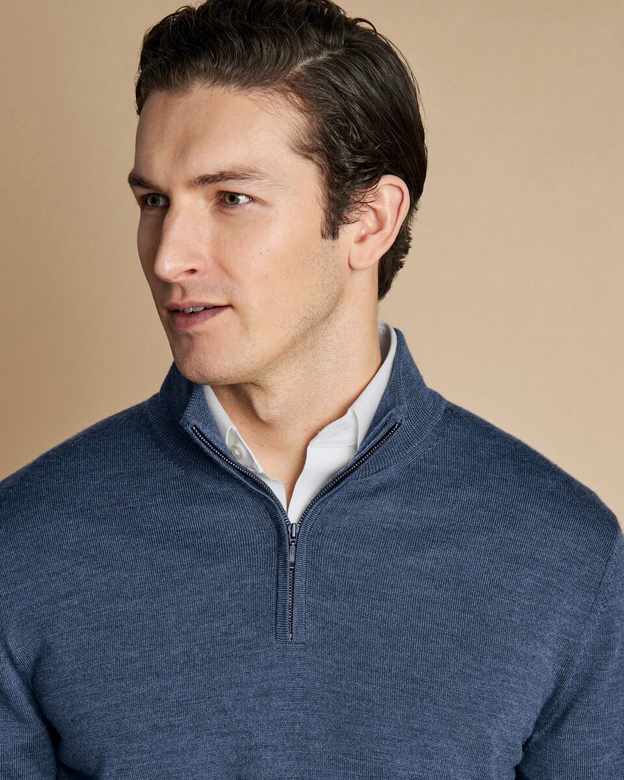Charles Tyrwhitt Ανδρικό Πουλόβερ Merino Ημιζιβάγκο με Φερμουάρ φωτογραφία