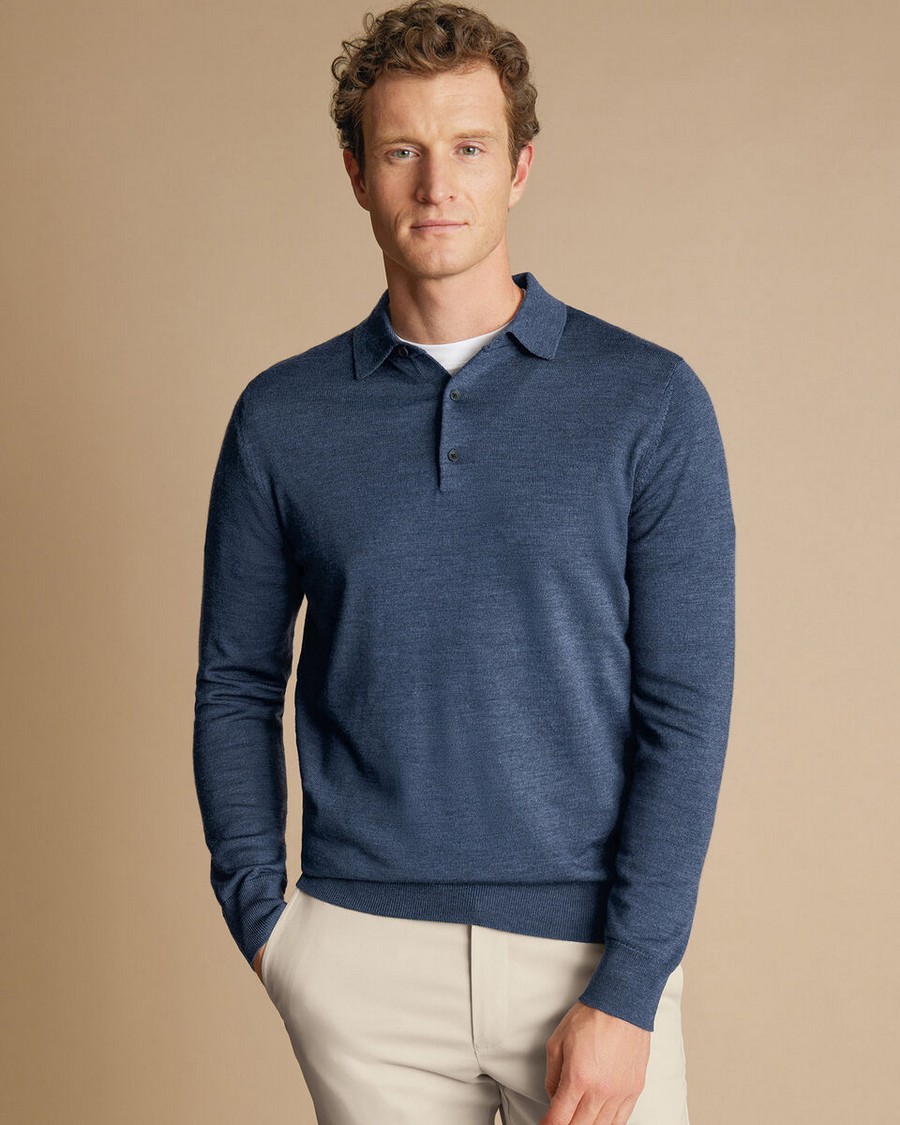 Charles Tyrwhitt Ανδρική Πλεκτή Μπλούζα Merino με Polo Γιακά
