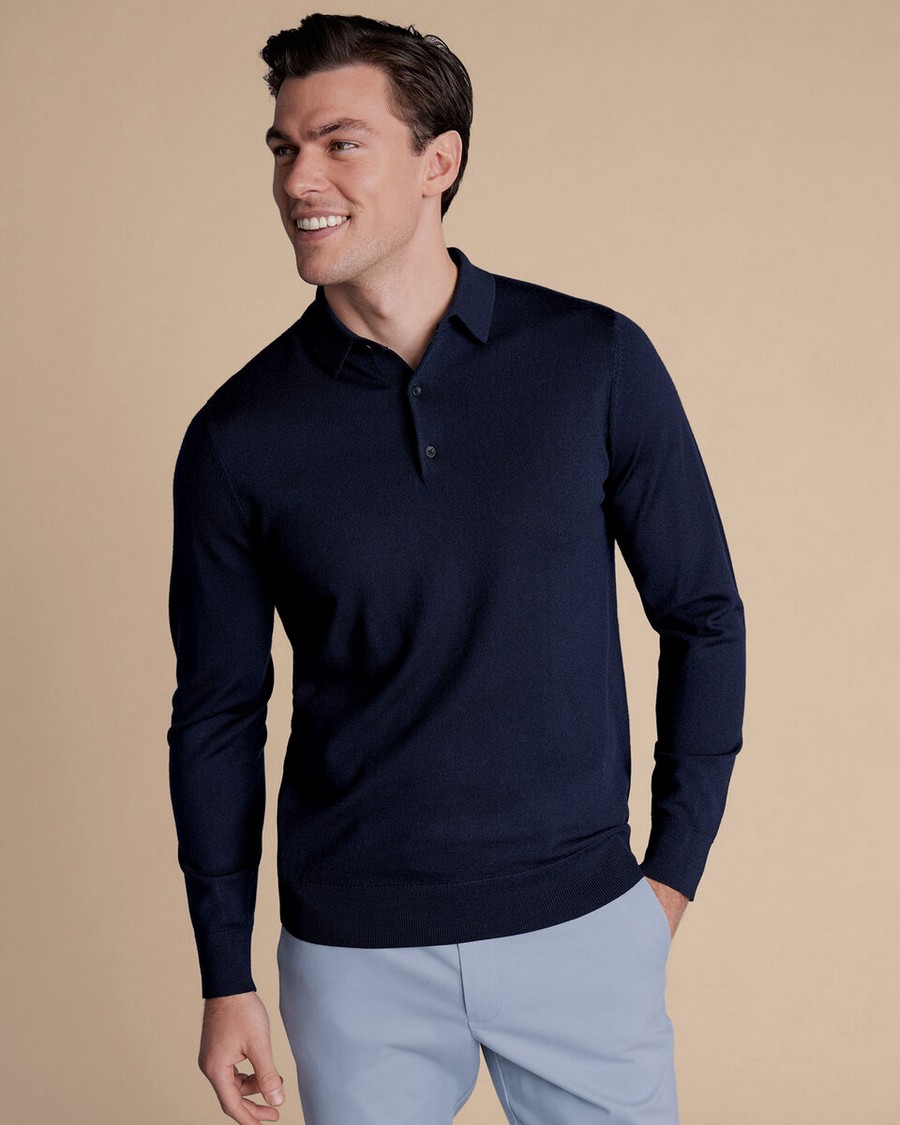 Charles Tyrwhitt Ανδρική Πλεκτή Μπλούζα Merino με Polo Γιακά