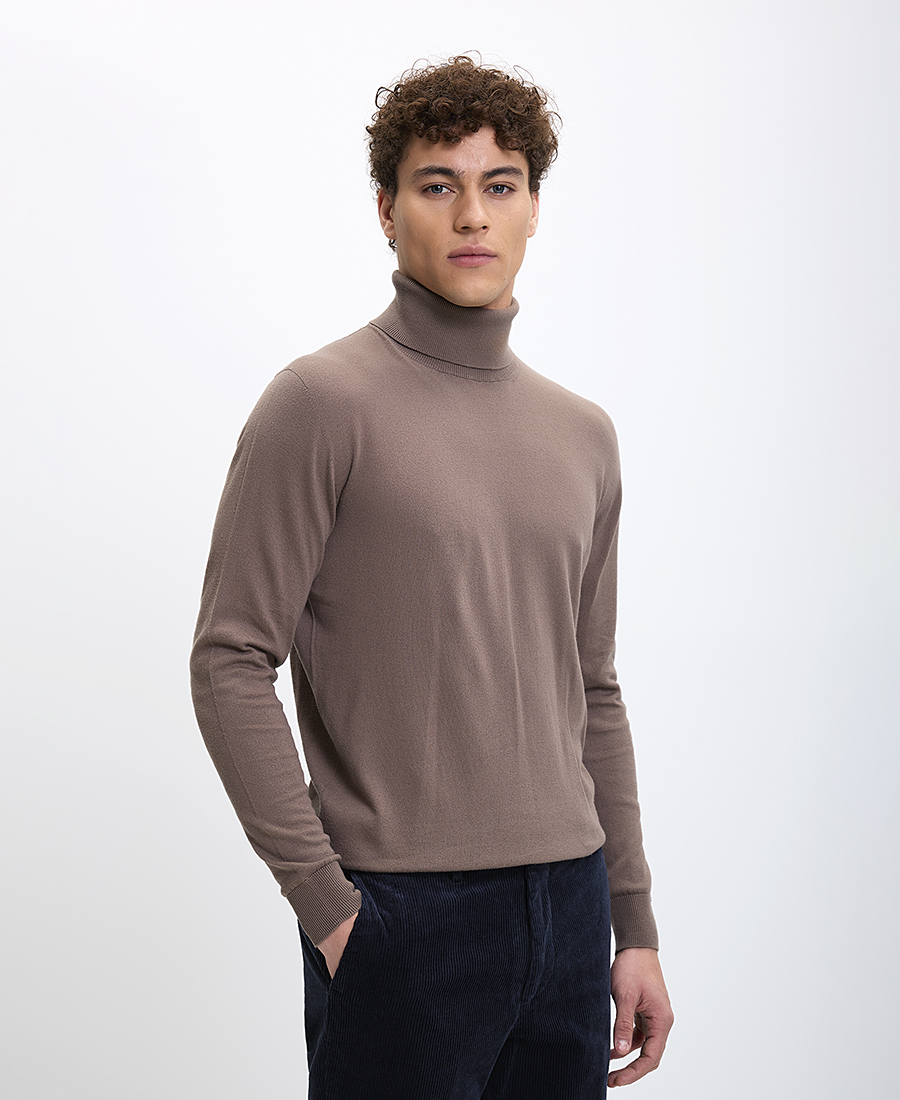 Hd X Vardas Hd x Vardas Ανδρικό Πουλόβερ Ζιβάγκο Regular Fit Μείγμα Βαμβακιού και Μάλλινου Καφέ
