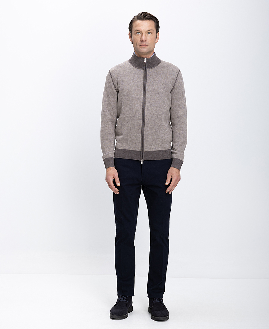 Gran Sasso Ανδρική Ζακέτα Πλεκτή Με Φερμουάρ Και Όρθιο Γιακά Regular Fit φωτογραφία