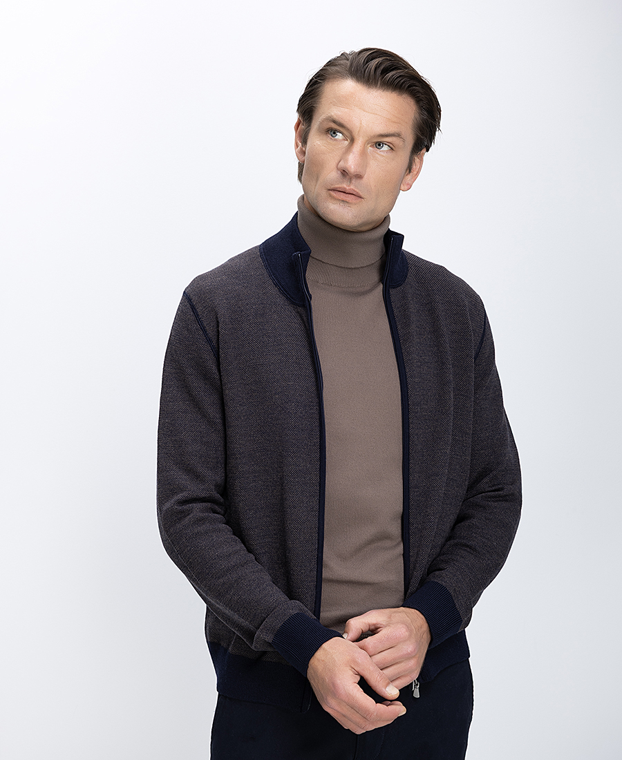 Gran Sasso Gran Sasso Ανδρική Ζακέτα Πλεκτή Με Φερμουάρ Και Όρθιο Γιακά Regular Fit