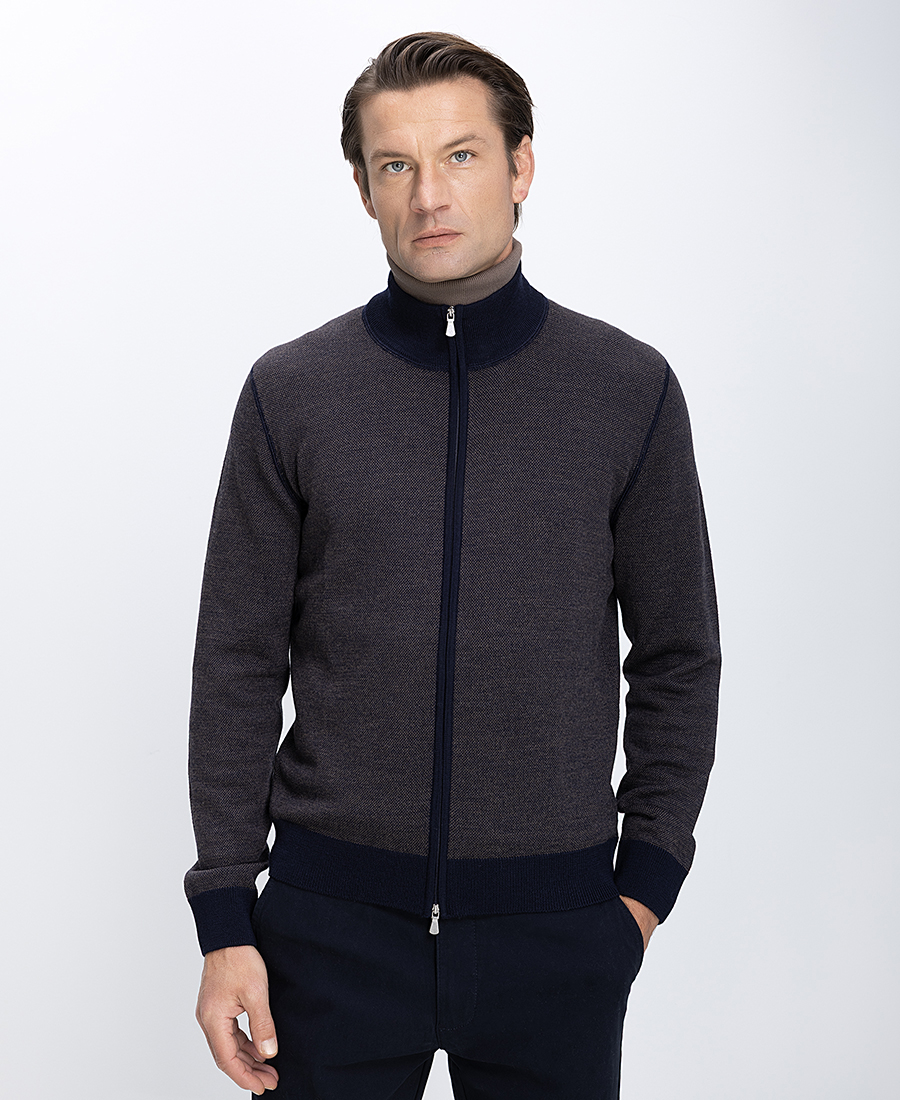 Gran Sasso Ανδρική Ζακέτα Πλεκτή Με Φερμουάρ Και Όρθιο Γιακά Regular Fit φωτογραφία
