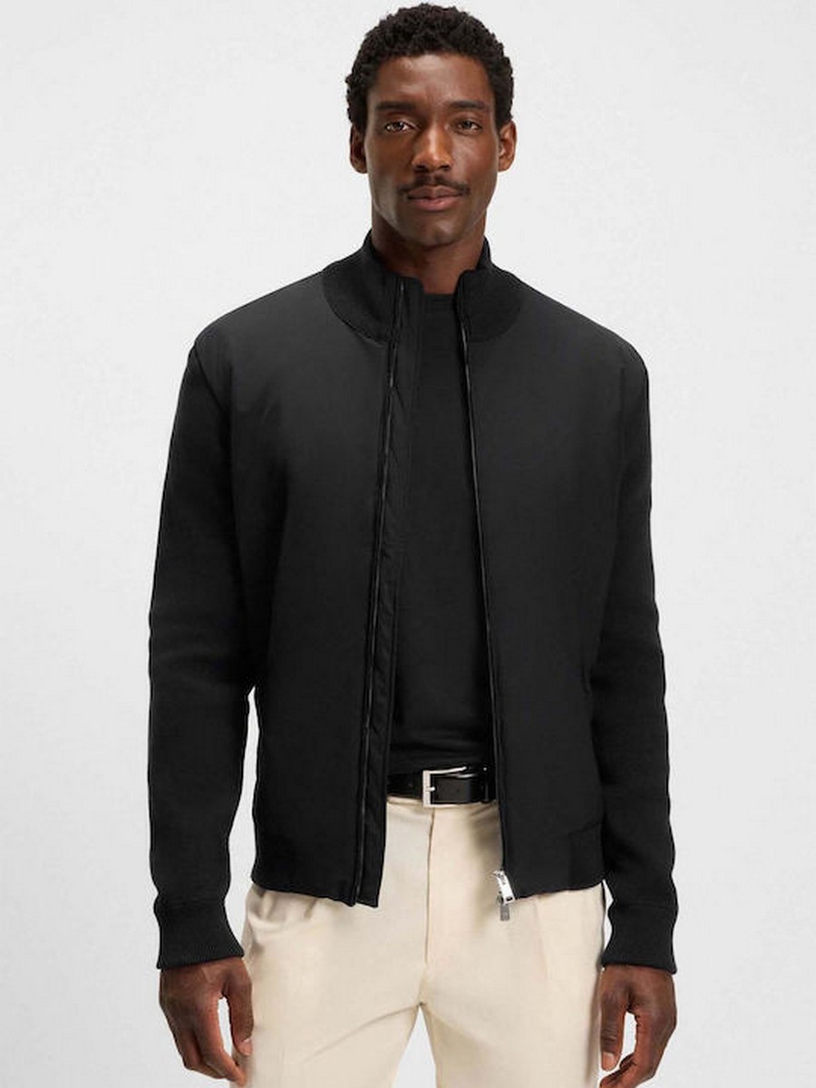 Boss Ανδρική Ζακέτα Regular Fit Βαμβακερό Με Πλεκτές Λεπτομέρειες