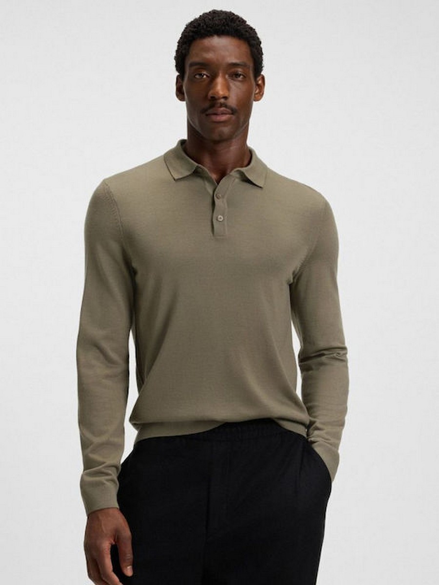 Boss Ανδρικό Πλεκτό Polo Regular Fit Μάλλινο