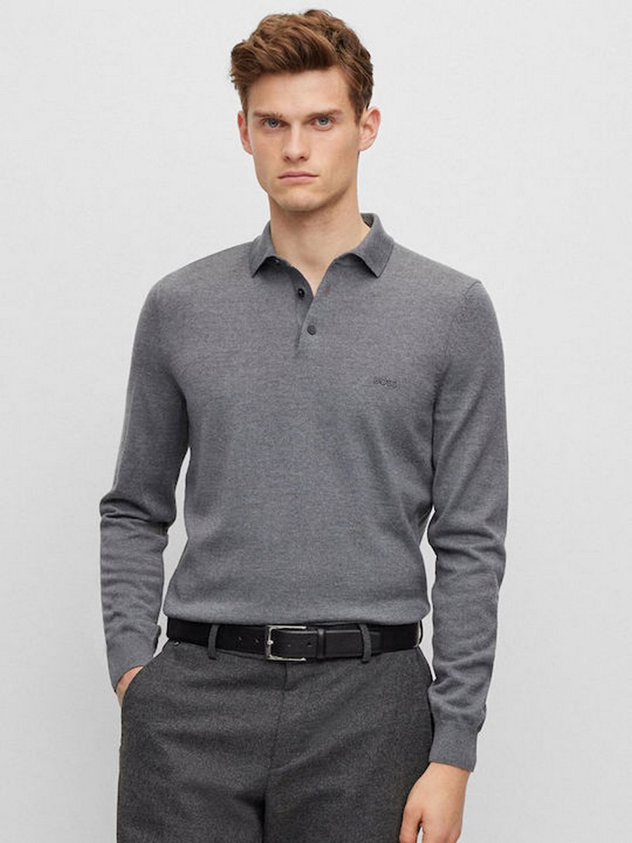 Boss Ανδρικό Πλεκτό Polo Regular Fit Μάλλινο