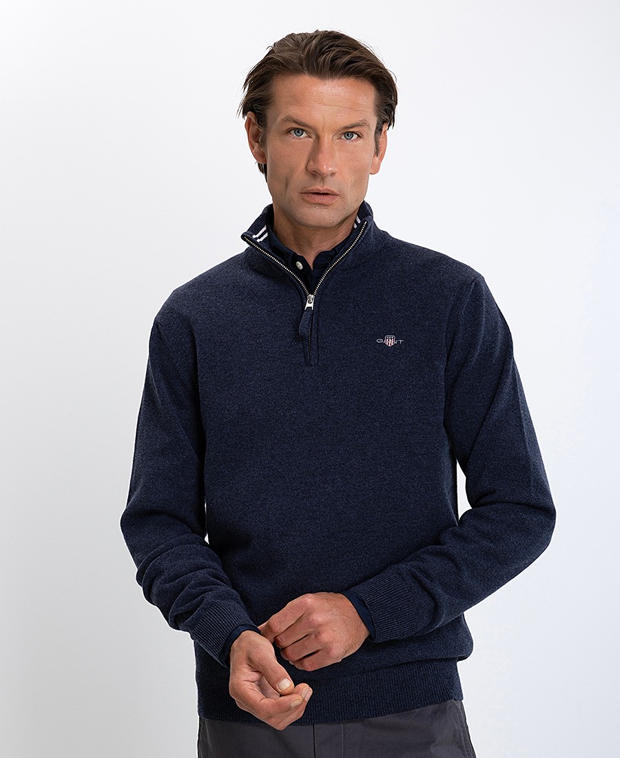 Gant Ανδρικό Πουλόβερ Regular Fit Lambswool Με Φερμουάρ