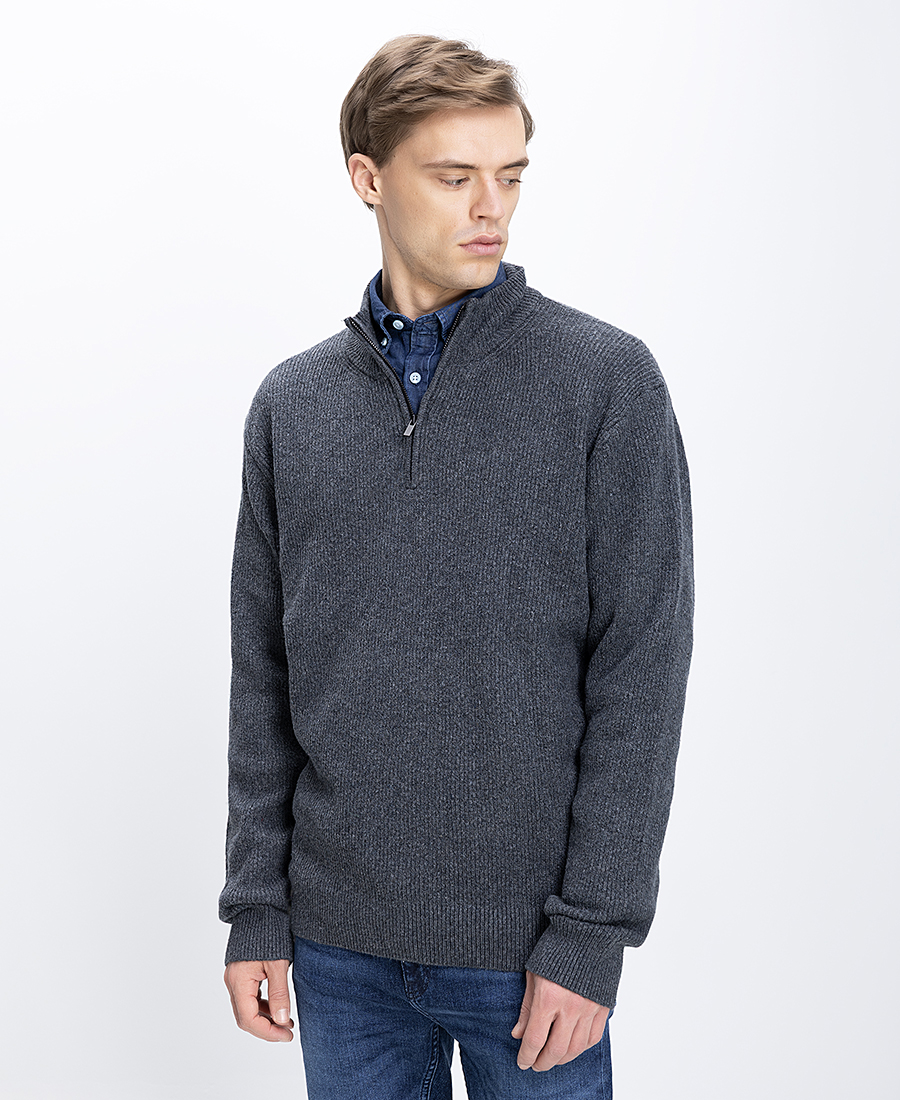 Ανδρικό Πλεκτό Πουλόβερ Με Φερμουάρ