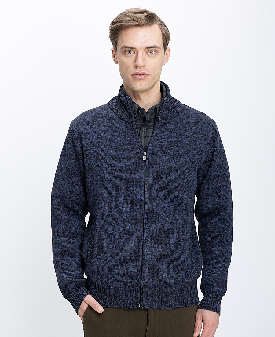 Winfield Ανδρική Πλεκτή Ζακέτα Modern Fit Με Όρθιο Γιακά Και Φερμουάρ