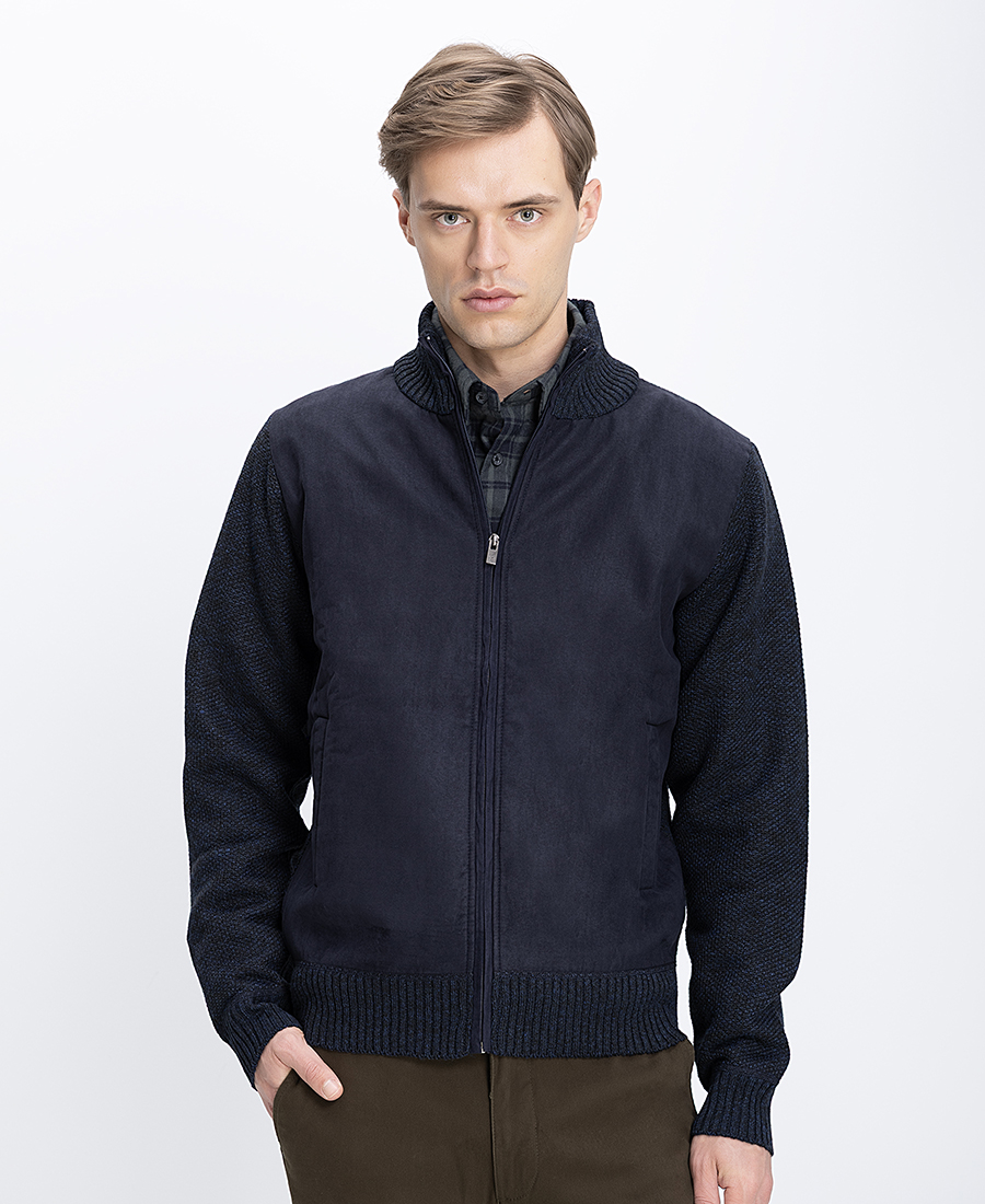 Ανδρική Πλεκτή Ζακέτα Με Επένδυση Και Ημιζιβάγκο Γιακά Modern Fit