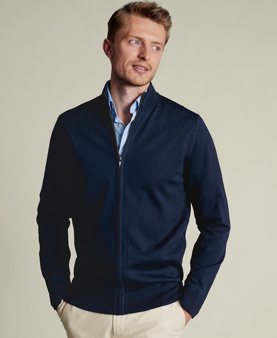 Charles Tyrwhitt Ανδρικό Πλεκτό Full-zip Μάλλινο Regular Fit