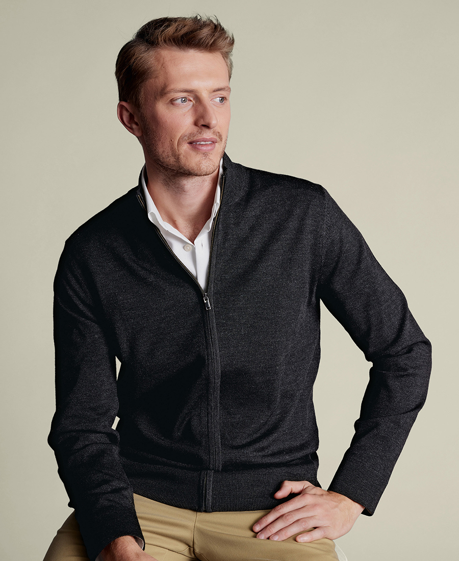 Charles Tyrwhitt Ανδρικό Πλεκτό Full-zip Μάλλινο Regular Fit