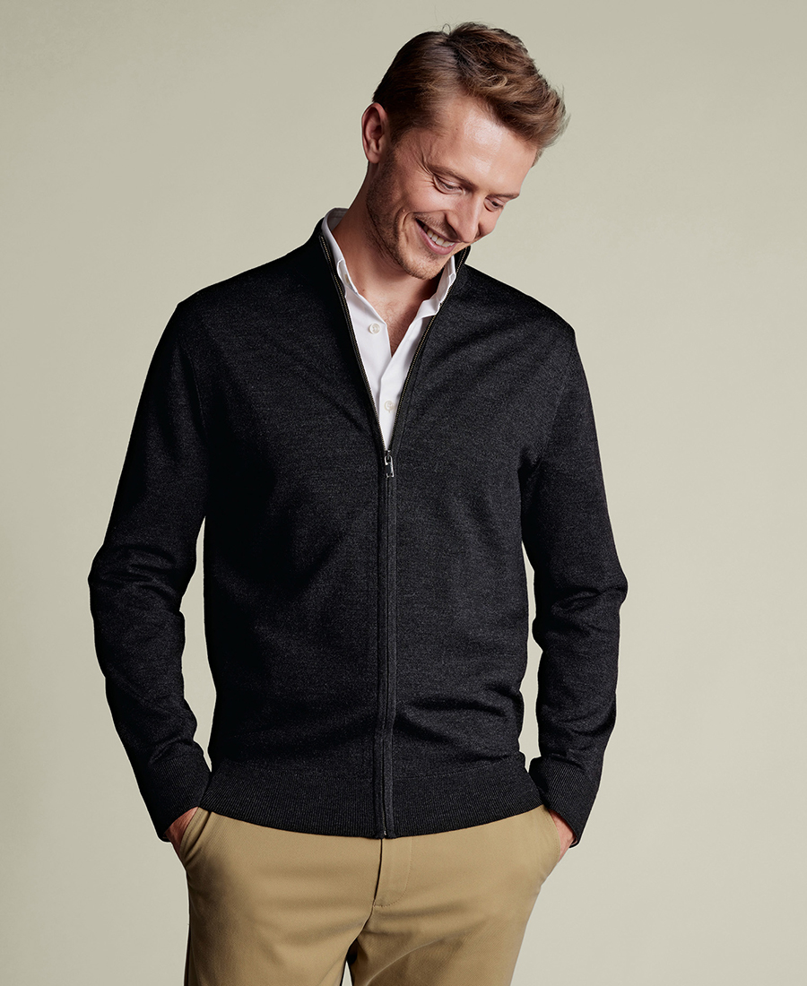 Charles Tyrwhitt Ανδρικό Πλεκτό Full-zip Μάλλινο Regular Fit φωτογραφία