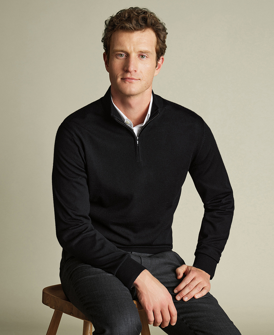 Charles Tyrwhitt Ανδρικό Πλεκτό με Φερμουάρ 1/4 από Merino Wool