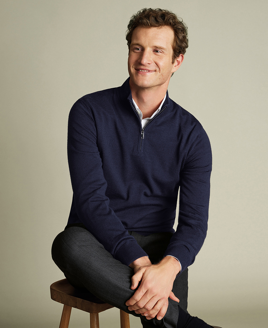 Charles Tyrwhitt Ανδρικό Πλεκτό με Φερμουάρ 1/4 από Merino Wool