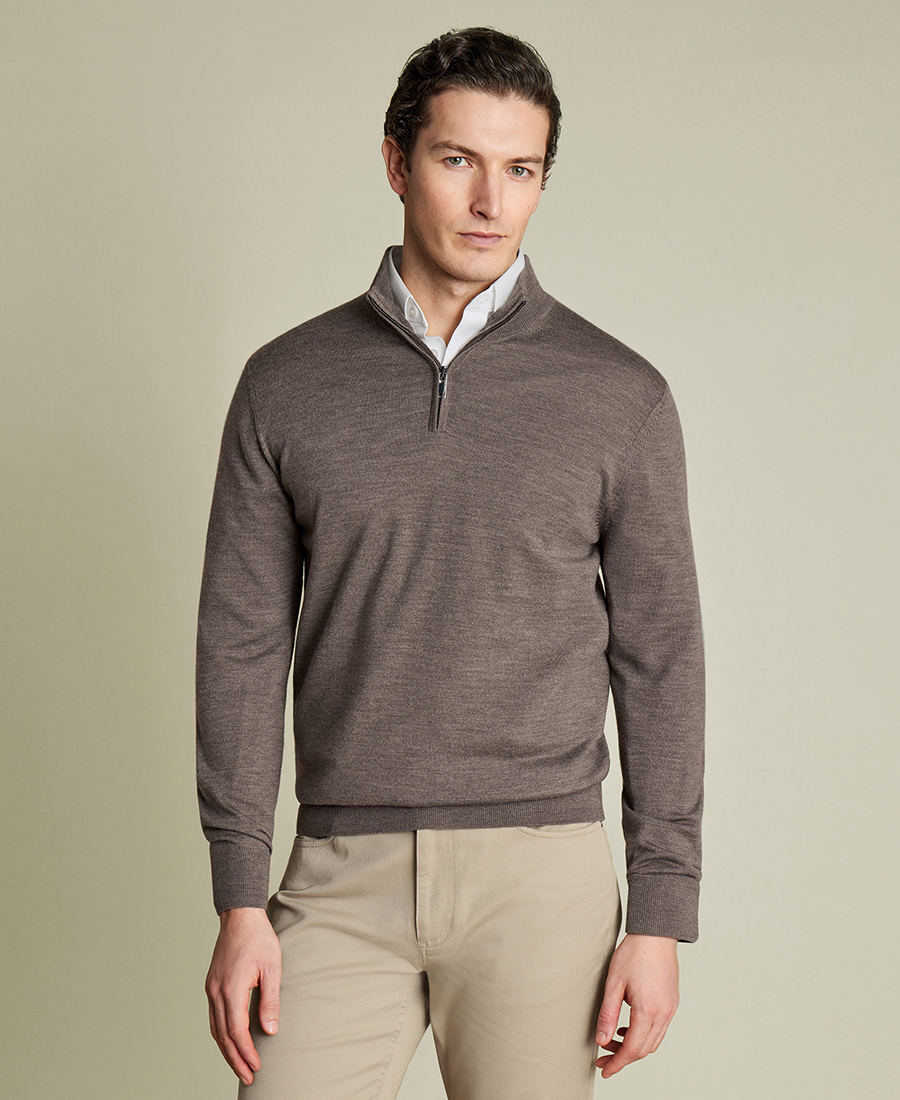Charles Tyrwhitt Ανδρικό Πλεκτό με Φερμουάρ 1/4 από Merino Wool