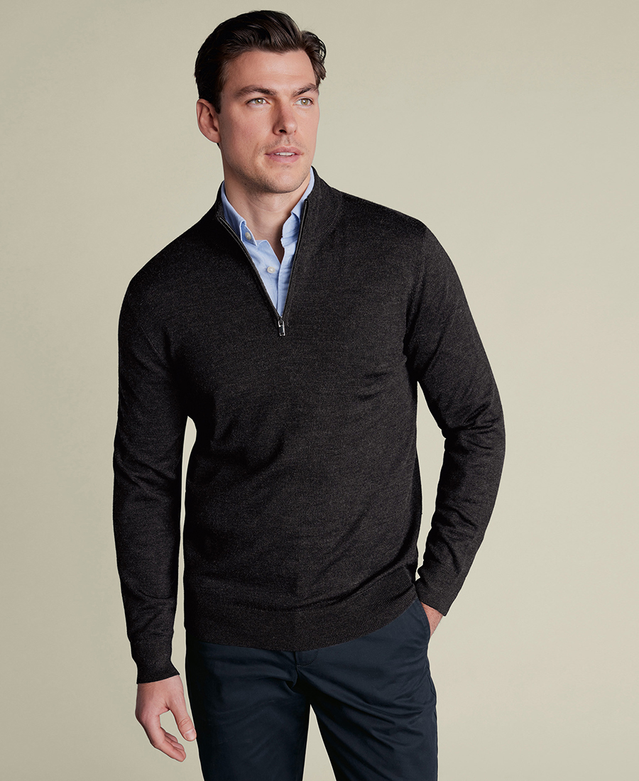 Charles Tyrwhitt Ανδρικό Πλεκτό με Φερμουάρ 1/4 από Merino Wool