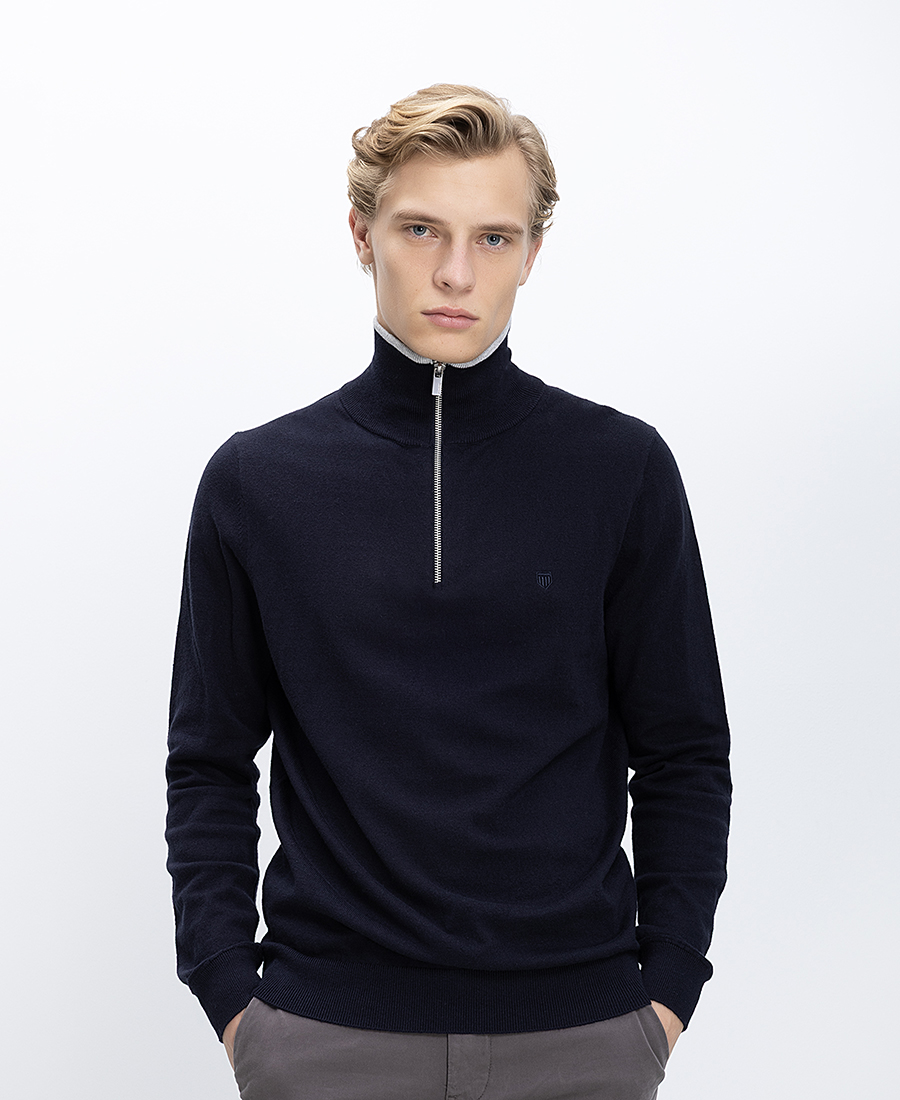 Basefield Ανδρικό Πλεκτό Regular Fit Με Όρθιο Γιακά Και Φερμουάρ