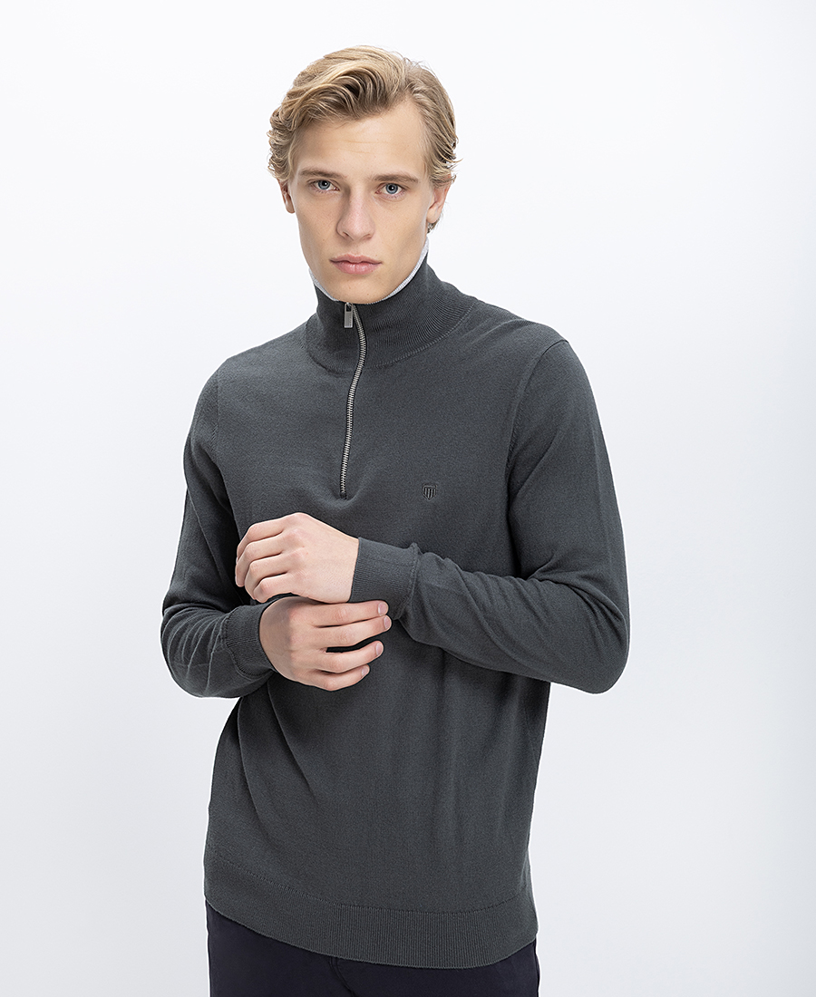 Basefield Ανδρικό Πλεκτό Regular Fit Με Όρθιο Γιακά Και Φερμουάρ