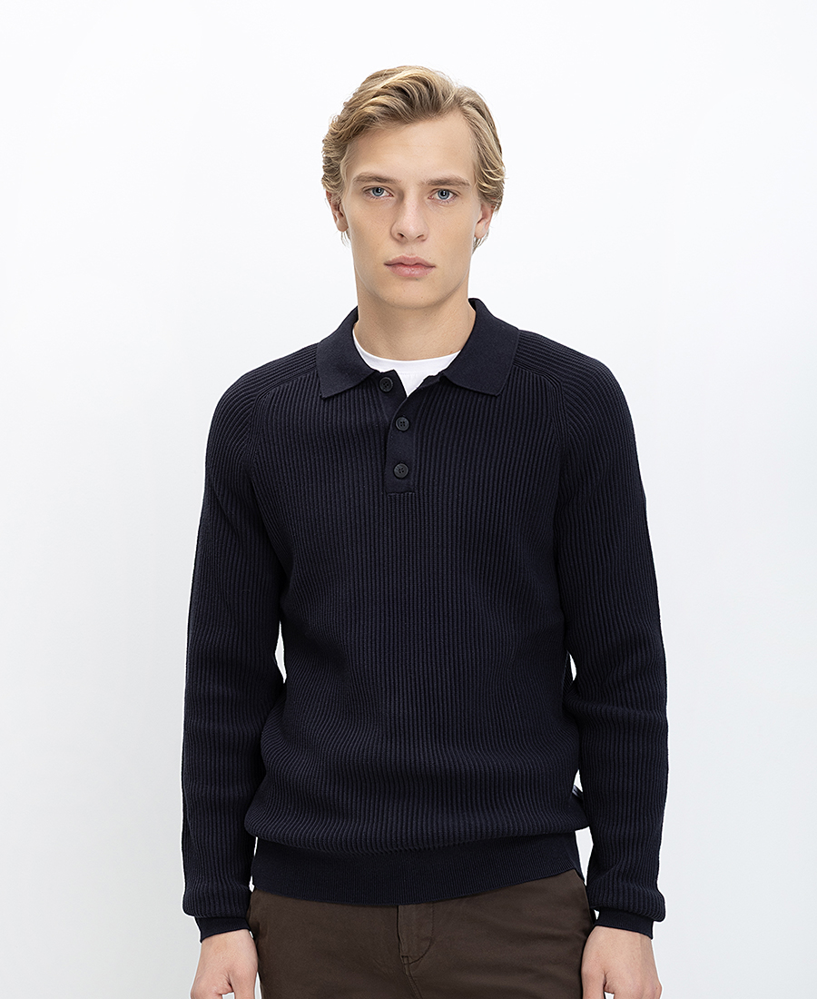 Basefield Ανδρικό Πλεκτό Regular Fit Βαμβακερό Με Γιακά Πόλο Και Κουμπιά